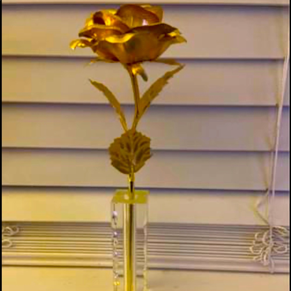 24k gold plated rose & vase